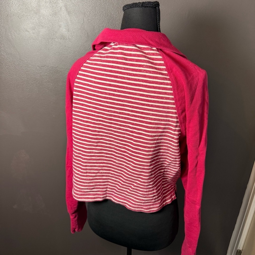 Pilcro Anthropologie Pink Striped Quarter Zip Pullover | Size Medium - Picture 3 of 4